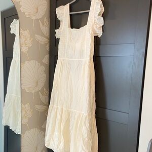 Cream Ruffle Sleeve Dress